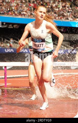 London, Großbritannien. 23. Juli 2023. PRATT, Aimee GBR auf dem Weg zum 3. Platz in der Damen-3000m-Steeplechase während der Diamond League Athletics im London Stadium, Queen Elizabeth Olympic Park, London, England am 23. Juli 2023. Foto: Ken Sparks. Nur redaktionelle Verwendung, Lizenz für kommerzielle Verwendung erforderlich. Keine Verwendung bei Wetten, Spielen oder Veröffentlichungen von Clubs/Ligen/Spielern. Kredit: UK Sports Pics Ltd/Alamy Live News Stockfoto