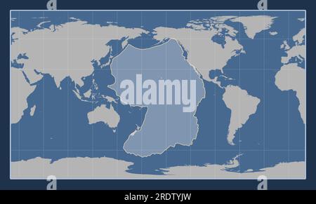 Pazifische tektonische Platte auf der Volumenkonturkarte in der meridional zentrierten zylindrischen Projektion nach Patterson. Stock Vektor