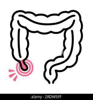 Appendizitis-Liniensymbol. Menschliches Kolon mit entzündeter Appendix-Zeichnung. Vektordarstellung. Stock Vektor