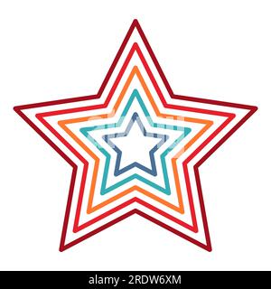 Farbenfroher Bewertungsstern im Retro-Stil auf weißem Hintergrund. Feedback-Konzept für mobile App oder Website. Hochwertiges Formdesign. Vektor-Illustration Stock Vektor