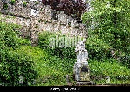 Denkmal von William Shakespeare im öffentlichen Park am Fluss Ilm in Weimar, Thüringen. Deutschland. Die einzige Statue von William Shakespeare auf der Europameisterschaft Stockfoto