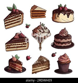 Köstliche farbenfrohe Süßigkeiten-Sammlung. Kuchensammlung. Stock Vektor