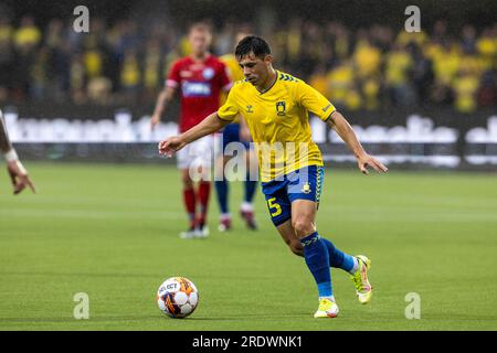 Silkeborg, Dänemark. 23. Juli 2023. Blas Riveros (15) von Broendby, WENN während des 3F. Superliga-Spiels zwischen Silkeborg IF und Broendby IF im Jysk Park in Silkeborg gesehen. (Foto: Gonzales Photo/Alamy Live News Stockfoto