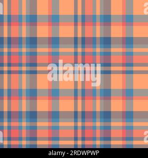 Stoff Schottenkaro mit nahtlosem Muster und Textilhintergrund mit Vektorstruktur in Orange und Blau. Stock Vektor