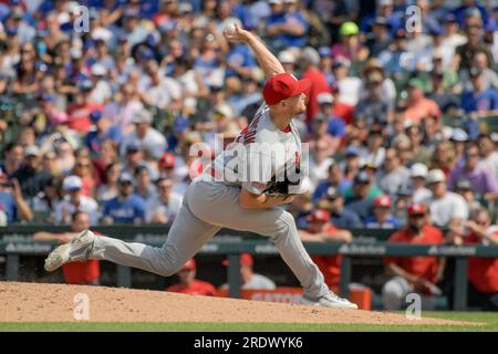 Chicago, Usa. 23. Juli 2023. St. Louis Cardinals Relief Pitcher Zack Thompson (57) wirft während des siebten Inning im Wrigley Field in Chicago am Sonntag, den 23. Juli 2023 gegen die Chicago Cubs. Foto von Mark Black/UPI Credit: UPI/Alamy Live News Stockfoto