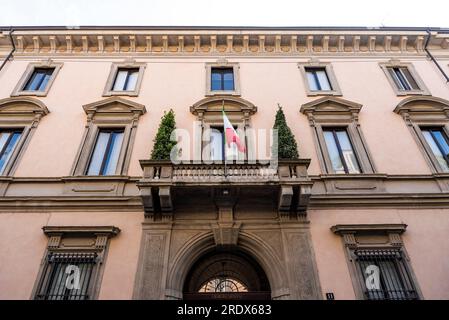 Palazzo Orsini, neoclassic-style palace built in the 17th century, now owned by Giorgio Armani Spa, in via Borgonuovo, in Milano, Italy Stockfoto