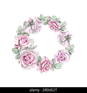 Handgezeichnete Aquarelle Rosen. Rosenkranz, Rosenkompositionen, Rosensträuße. Abbildungen. Stockfoto