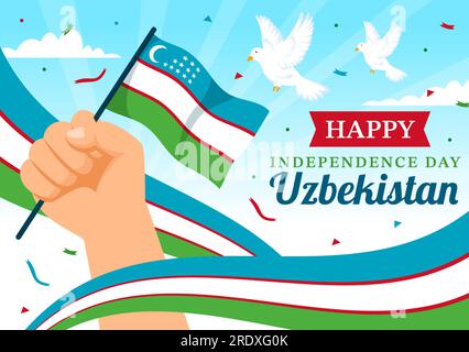 Happy Usbekistan Independence Day Vector Illustration on 1. of September with Usbek Flag Background in National Holiday Hand Drawn Templates Stock Vektor