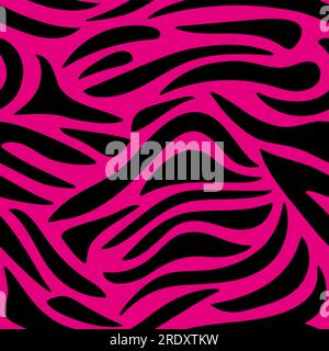 Zebramuster, nahtloses Zebramuster. Vektor, handgezeichnet, Cartoon-Illustration. Zebrastreifen im Doodle-Stil. Flaches Design. Der Safari-Druck ist in Schwarz und Pink gehalten. Stock Vektor