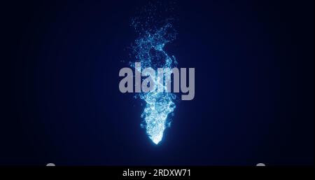 Abstraktes blaues flüssiges Wasser, das mit magischer Energie auf einem dunklen Hintergrund leuchtet. Abstrakter Hintergrund. Stockfoto