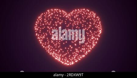 Abstraktes rotes Feuerwerk festliches Feuerwerk zum valentinstag in Form eines Herzens aus glühenden Teilchen und magischen Energielinien. Abstrakter Backgro Stockfoto