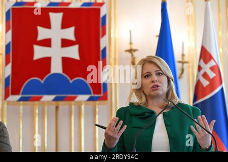 ***DATEIFOTO*** die slowakische Präsidentin Zuzana Caputova spricht während der Pressekonferenz nach ihrem Treffen mit dem ukrainischen Präsidenten Volodymyr Zelenskiy, Stockfoto