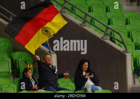 Melbourne, Australien. 24. Juli 2023. Melbourne, Australien, Juli 24. 2023: Fans Deutschlands vor dem FIFA Womens World Cup 2023 Group H Fußballspiel zwischen Deutschland und Marokko im Melbourne Rectangular Stadium in Melbourne, Australien. (James Whitehead/SPP) Kredit: SPP Sport Press Photo. Alamy Live News Stockfoto