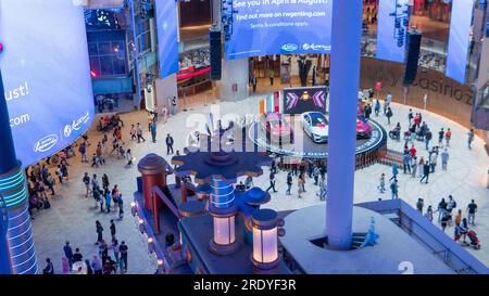 Genting Highlands, Pahang Malaysia, 24. Juli 23 - Selektive Fokussierung innerhalb der First World Plaza auf Genting Highlands. Es ist ein Einkaufszentrum, das Stockfoto