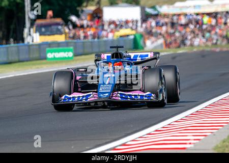 Budapest, Ungarn. 23. Juli 2023. HUNGARORING, UNGARN - JULI 22: Esteban Ocon, Alpen A523 während der Qualifikation vor dem Grand Prix F1 von Ungarn am 22. Juli 2023 in Budapest, Ungarn. (Foto: Michael Potts/BSR Agency) Kredit: BSR Agency/Alamy Live News Stockfoto