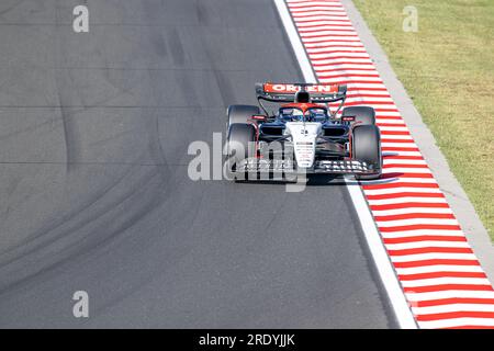 Budapest, Ungarn. 23. Juli 2023. HUNGARORING, UNGARN - JULI 22: Daniel Ricciardo, AlphaTauri DR3 während der Qualifikation vor dem Grand Prix F1 von Ungarn bei der Hungaroring am 22. Juli 2023 in Budapest, Ungarn. (Foto: Michael Potts/BSR Agency) Kredit: BSR Agency/Alamy Live News Stockfoto