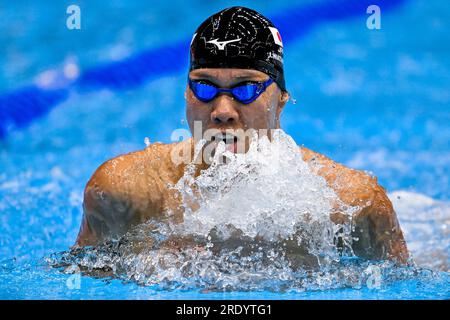 Fukuoka, Japan. 23. Juli 2023. Ippei Watanabe aus Japan nimmt an den 100m Breaststroke Men-Rennen während der 20. World Aquatics Championships in der Marine Messe Hall A in Fukuoka (Japan) am 23. Juli 2023 Teil. Kredit: Insidefoto di andrea staccioli/Alamy Live News Stockfoto