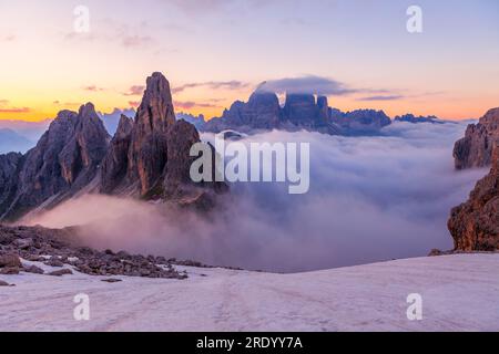 Wolkenmeer, Cadini di Misurina, Tre Cime di Lavaredo, Dolomiten Stockfoto