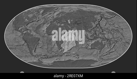 Somalische tektonische Platte auf der bilevel elevation map in der loximuthalen Projektion, die meridional zentriert ist. Stockfoto