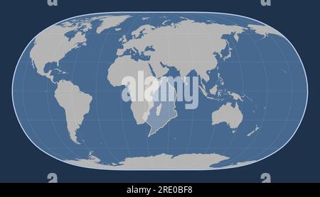 Somalische tektonische Platte auf der Volumenkonturkarte in der meridional zentrierten Natural Earth II-Projektion. Stockfoto