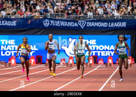 London, Großbritannien. 23. Juli 2023. Die 100m Frauen der Diamond League Athletics im London Stadium, Queen Elizabeth Olympic Park, London, England, am 23. Juli 2023. Foto von Phil Hutchinson. Nur redaktionelle Verwendung, Lizenz für kommerzielle Verwendung erforderlich. Keine Verwendung bei Wetten, Spielen oder Veröffentlichungen von Clubs/Ligen/Spielern. Kredit: UK Sports Pics Ltd/Alamy Live News Stockfoto