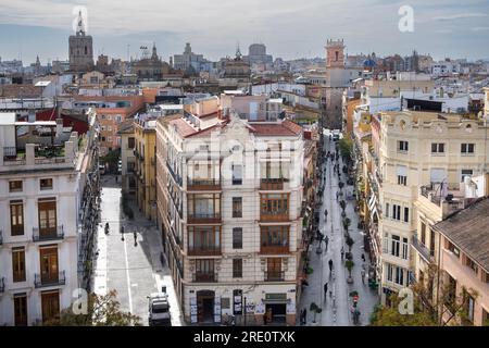 Blick von den Serranos-Türme (Torres de Serranos) auf die Altstadt von Valencia *** Blick auf die Altstadt von Valencia von den Serranos Towers (Torres Stockfoto