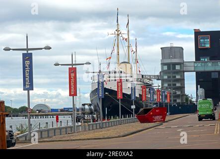 Royal Yacht Britannia, Touristenattraktion, am Ocean Terminal, Leith Docks, Edinburgh, Lothian, Schottland, UK, EH6 6JJ Stockfoto