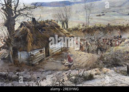 Dauerausstellung - Panorama der Schlacht von Raclawice, monumentale Gemälde zur Erinnerung an die historische Schlacht von Raclawice in Breslau rotunda hous Stockfoto