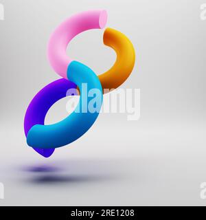 Abstrakte Minimalszene. Geometrische Fettschrift Formen farbenfrohe gebogene Zylinder auf hellgrauem Hintergrund. 3D-Rendering Stockfoto