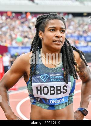 London, Großbritannien. 23. Juli 2023. London Stadium, Queen Elizabeth Park, London, Großbritannien am 23 2023. Juli. 100m Frauen, 1 TA LOU Marie-Josée CIV (ivorisch) 2 ASHER-SMITH Dina GBR 3 JACKSON Shericka JAM 4 NEITA Daryll GBR 5 HOBBS Aleia USA 6 TERRY Twanisha USA 7 JEFFERSON Melissa USA 8 STRACHAN Anthonique BAH, während der Wanda Diamond League, Treffen im Londoner Stadion Queen Elizabeth Park, London, Großbritannien, am 23 2023. Juli. Foto: Francis Knight/Alamy Live News Stockfoto