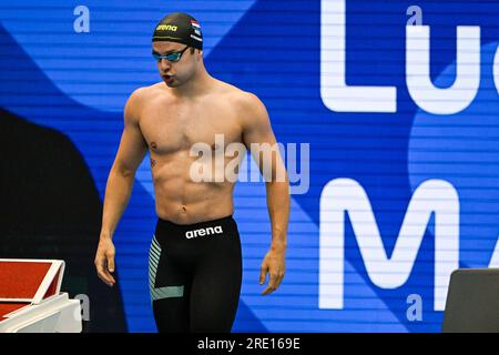 Fukuoka, Japan. 24. Juli 2023. FUKUOKA, JAPAN - 24. JULI: Arno Kamminga aus den Niederlanden, bevor er am 100m 24. Juli 2023 in Fukuoka, Japan, an Tag 11 der Fukuoka 2023 World Aquatics Championships in der Marine Messe Fukuoka Hall A teilnahm. (Foto: Pablo Morano/BSR Agency) Kredit: BSR Agency/Alamy Live News Stockfoto