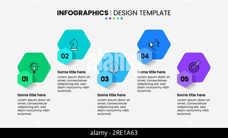 Infografik-Vorlage mit Symbolen und 5 Optionen oder Schritten. Sechsecke. Kann für Workflow-Layout, Diagramm, Banner, webdesign verwendet werden. Vektordarstellung Stock Vektor