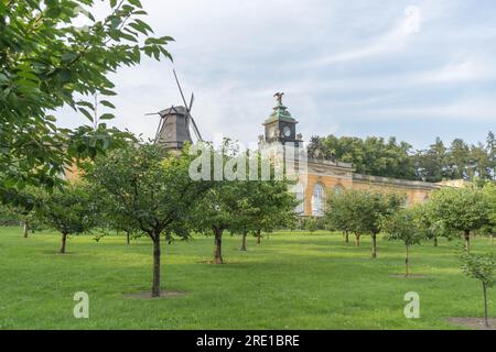 Potsdam, Deutschland. 24. Juli 2021 Historische Windmühle im Schloss Sanssouci in Potsdam. Stockfoto