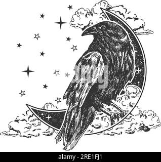 Mystische boho Black-Raven-Vektordarstellung Stock Vektor