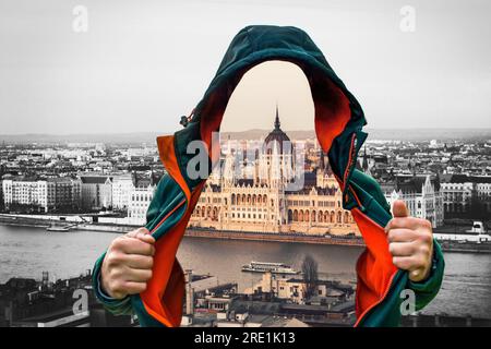 Schöne Aussicht auf das Palament in Budapest am Abend/Tag. Wunderschöne Aussicht auf Budapest von der Bastion Stockfoto