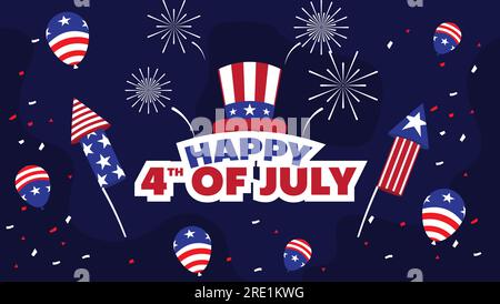 Flaches „Happy 4. of july“-Bannerdesign mit amerikanischer Flagge Stock Vektor