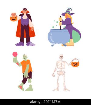 Halloween Kostüme Ideen Flachkonzept Vektor-Spot-Illustration Set Stock Vektor