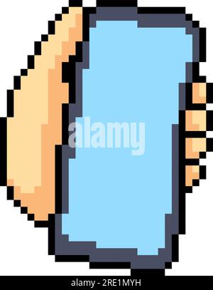 Pixel-Art-Handy in der Hand. Cartoon-Vektordarstellung für Mobiltelefone Stock Vektor
