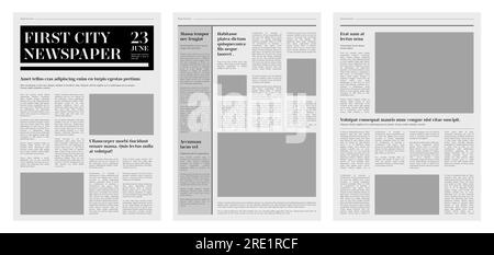 Alte Zeitungen. Alte dreckige Tageszeitungsseiten mit Retro-Typografie-Design, antike schmutzige Druckbogen-Kunst. Vektorblatt-Illustration. News-Artikel und Deckblatt-Set Stock Vektor