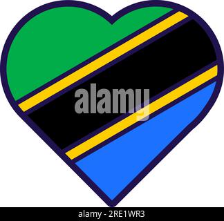 Patriot Heart in den Farben der nationalen Tansania-Flagge. Festliches Element, Attribute des Tansania Unabhängigkeitstages. Cartoon-Vektorsymbol in den nationalen Farben von CO Stock Vektor