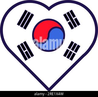 Patriot Heart in den Farben der südkoreanischen Flagge. Festliches Element, Attribute des Südkoreanischen Unabhängigkeitstages. Cartoon-Vektorsymbol in nationalen Farben Stock Vektor