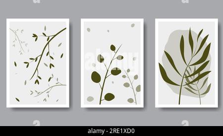 Wandschmuck Dekoration Design mit botanischer Zusammensetzung in grüner Farbe. vektordarstellung Stock Vektor