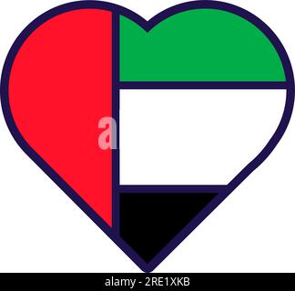 Patriot Heart in den Nationalfarben der Vereinigten Arabischen Emirate. Festliches Element, Attribute des Unabhängigkeitstages der Vereinigten Arabischen Emirate. Cartoon-Vektorsymbol in nationaler Farbe Stock Vektor
