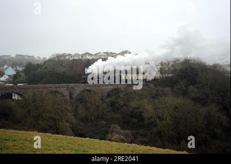 „Lydham Manor“ (läuft als Klassenpionier 7800 „Torquay Manor“) im Broadsands Viaduct. Stockfoto