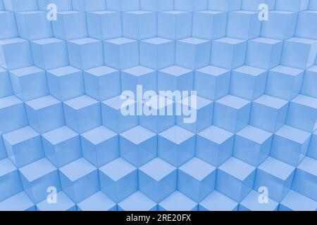 Würfel in Blautönen. Geometrischer Hintergrund aus Quadraten. Modernes Modeposter. 3D Abbildung Stockfoto