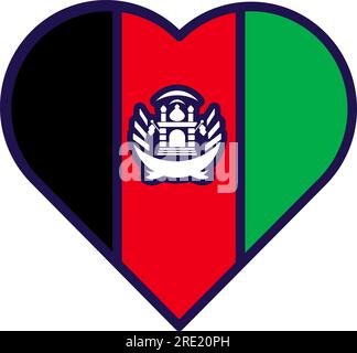 Patriot Heart in den Farben der afghanischen Nationalflaggen. Festliches Element, Attribute des Afghanistan Independence Day. Cartoon-Vektorsymbol in nationalen Farben Stock Vektor