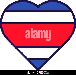 Patriot Heart in den Farben der Nationalflaggen Costa Ricas. Festliches Element, Attribute des Costa-Rica-Unabhängigkeitstages. Cartoon-Vektorsymbol in den nationalen Farben o Stock Vektor
