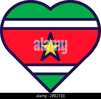 Patriot Heart in den Farben der nationalen Suriname-Flagge. Festliches Element, Attribute des Suriname Unabhängigkeitstages. Cartoon-Vektorsymbol in den nationalen Farben von CO Stock Vektor