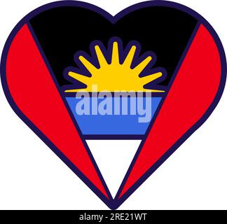 Patriot heart in national Antigua flag colors. Festive element, attributes of Antigua Independence Day. Cartoon vector icon in national colors of coun Stock Vector