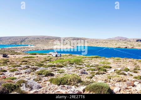 Tenda Beach, Kreta, Griechenland. Tenda ist ein abgelegenes Felsengebiet auf der nordöstlichsten Seite Kretas. Stockfoto